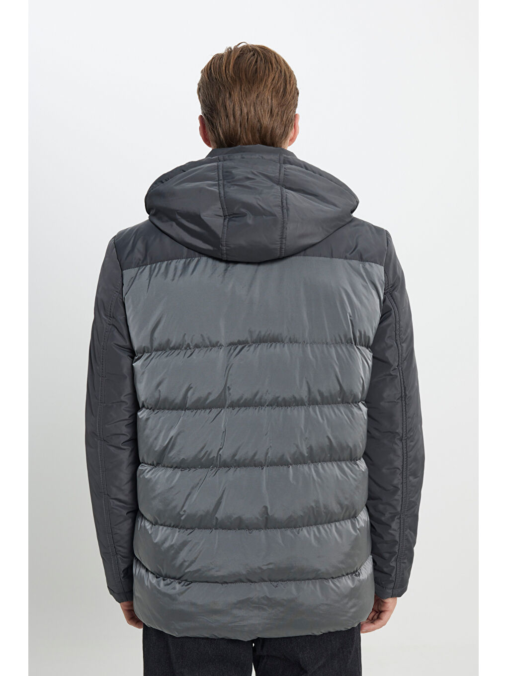 Erkek Antrasit Standart Fit Normal Kesim Dik Yaka Soğuk Geçirmeyen Kaban-8