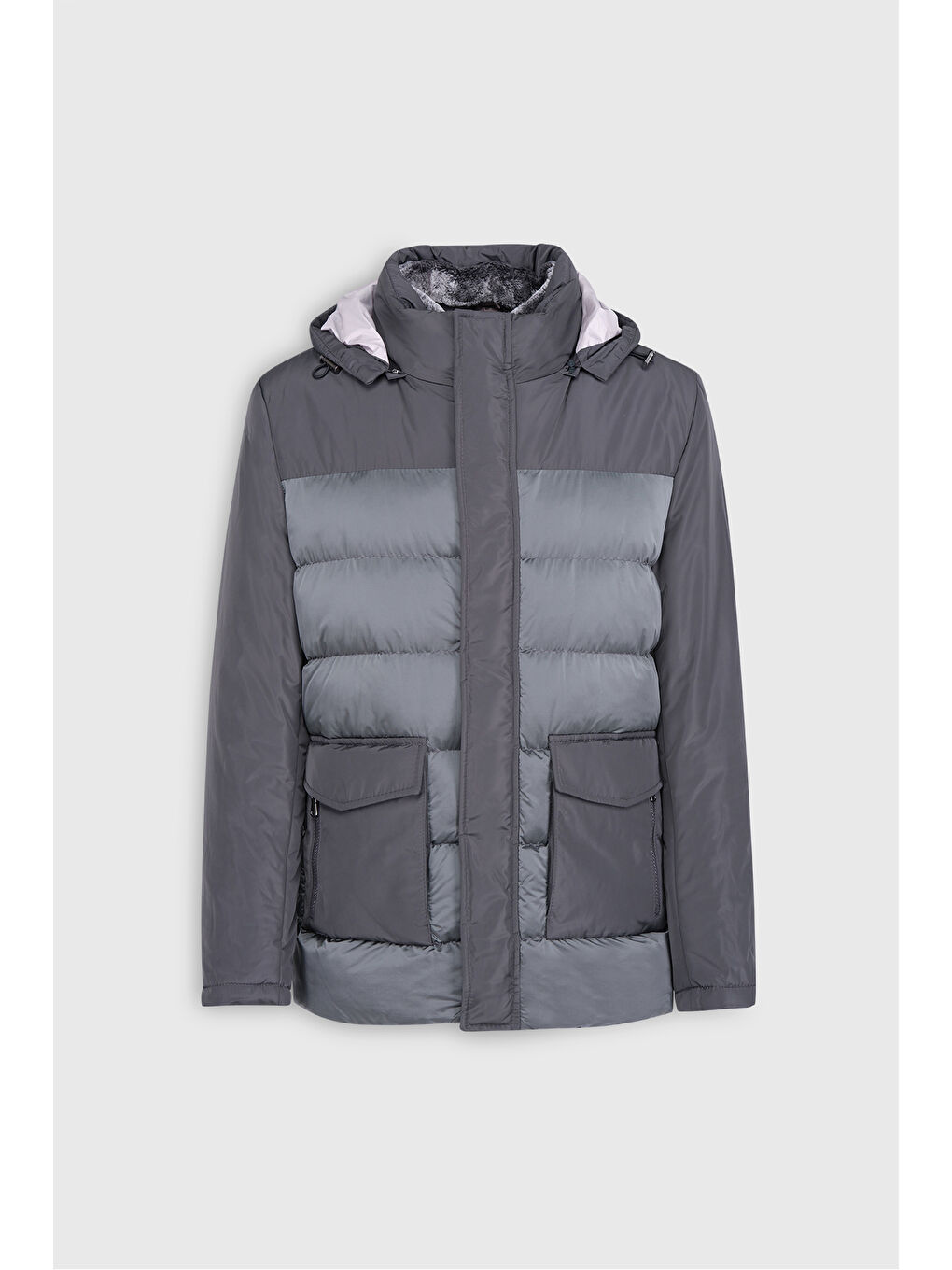 Erkek Antrasit Standart Fit Normal Kesim Dik Yaka Soğuk Geçirmeyen Kaban-9