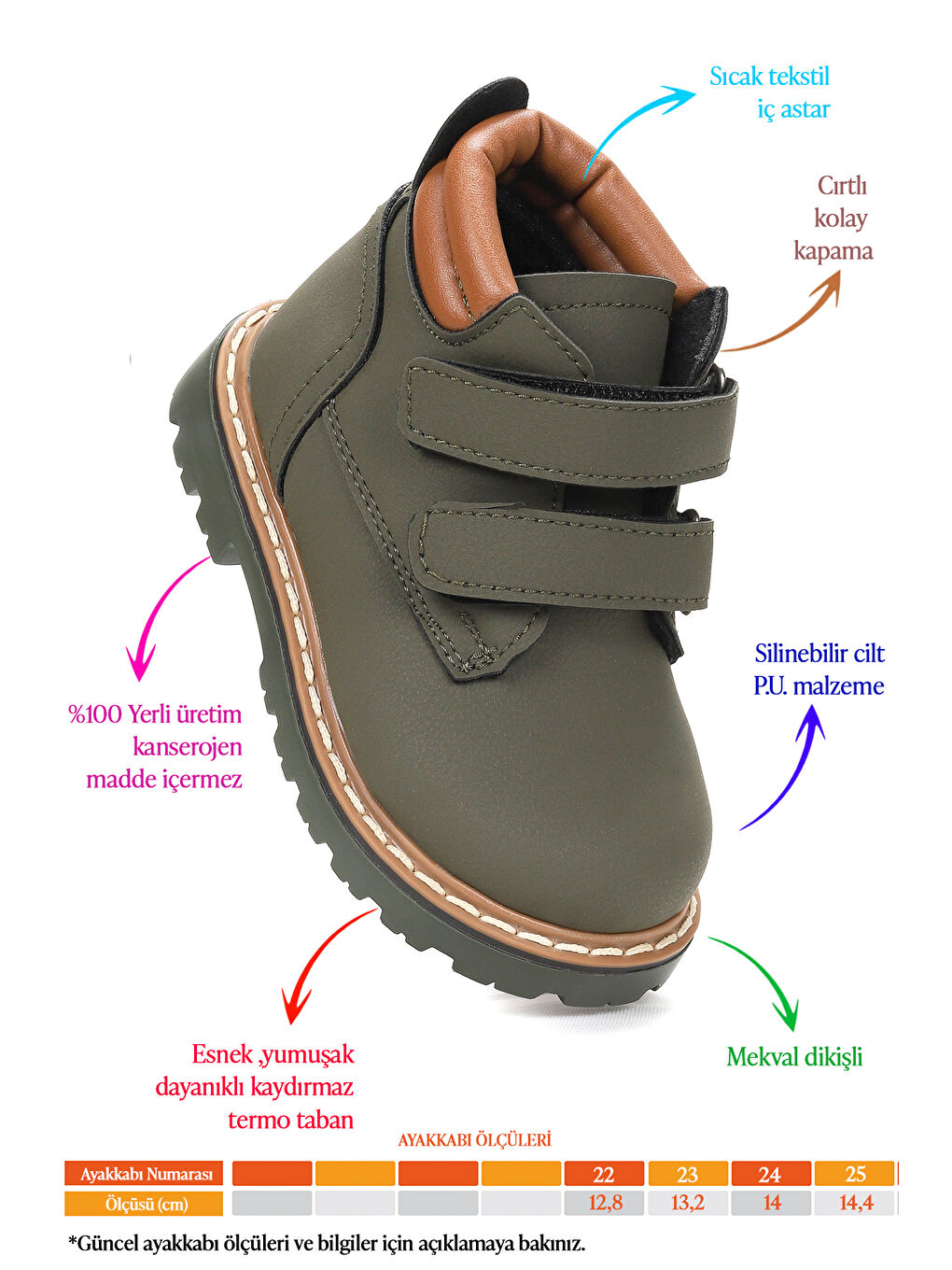 Haki Azka Cırtlı Kız Çocuk Bot Ayakkabı-1