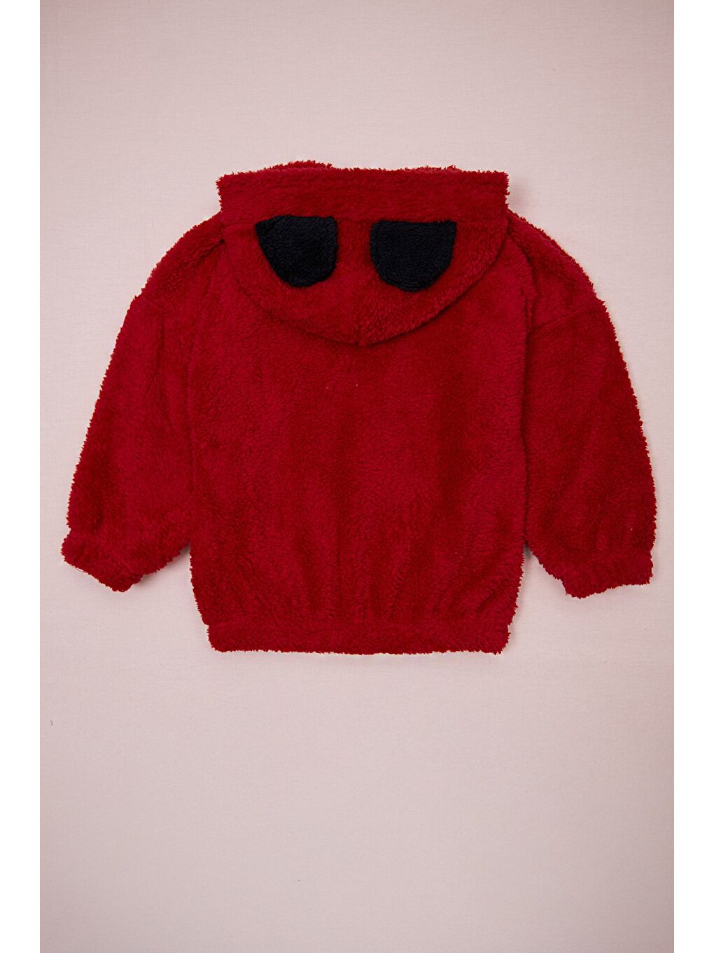 Kırmızı Hello Nakışlı Fermuarlı Unisex Çocuk Pelüş Mont-1