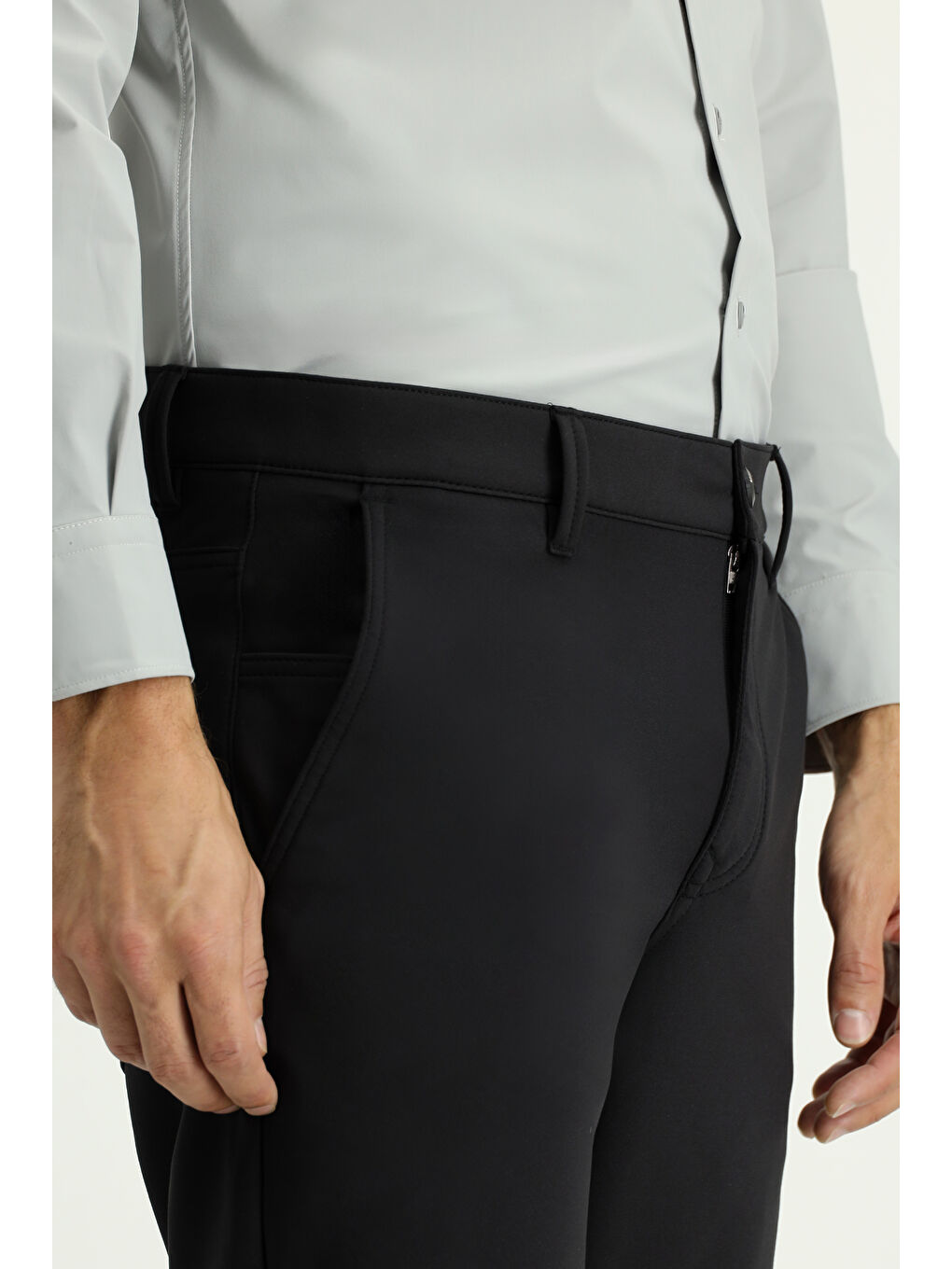 Siyah Techno-Line Slim Fit Dar Kesim Elastanlı Klasik Kumaş Pantolon-2