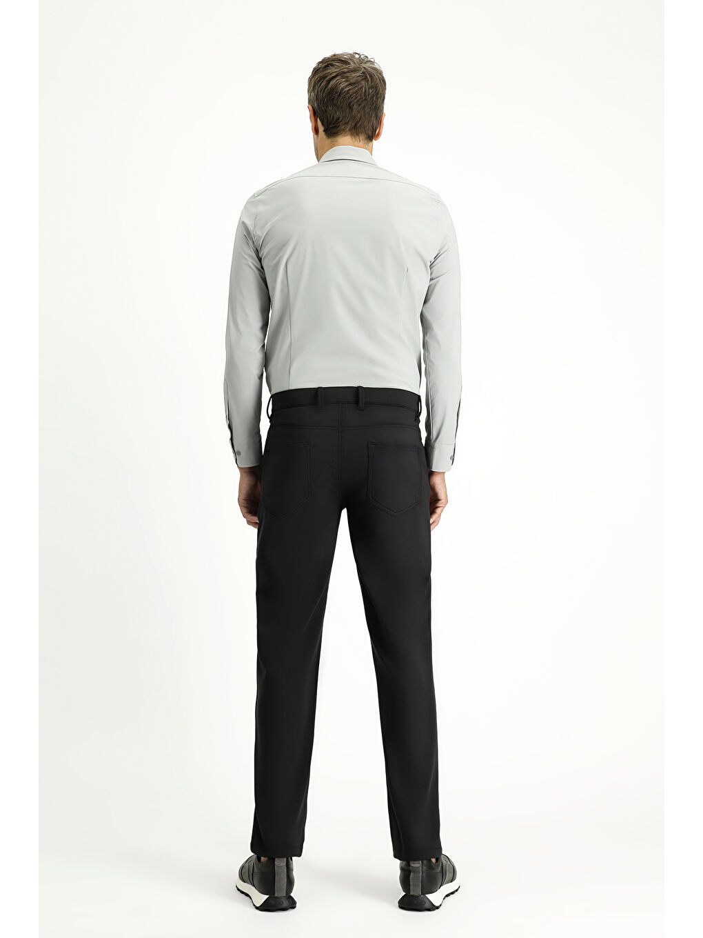 Siyah Techno-Line Slim Fit Dar Kesim Elastanlı Klasik Kumaş Pantolon-3
