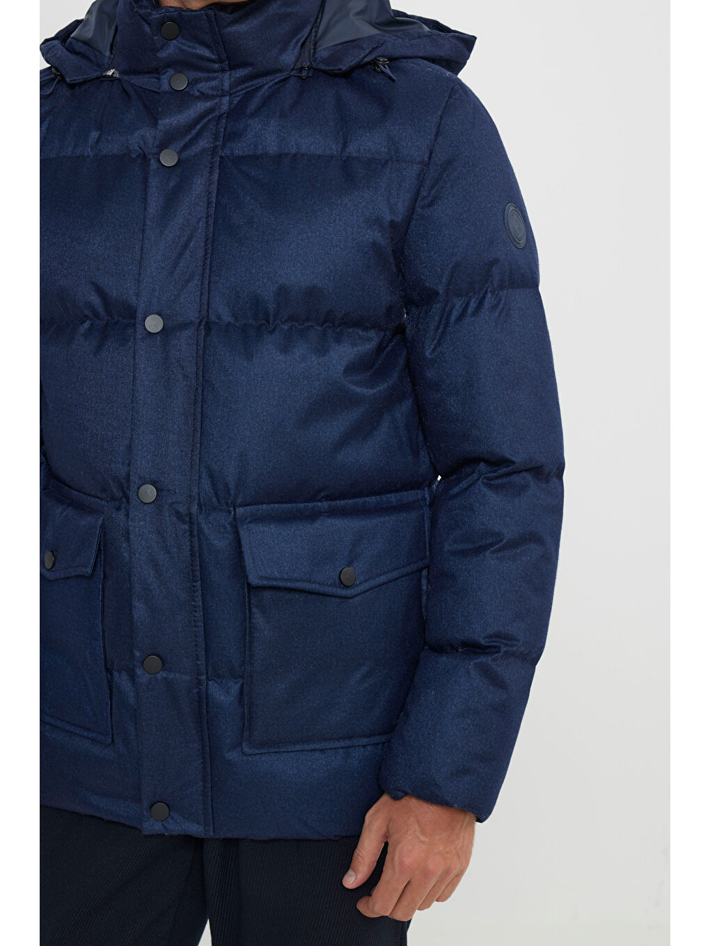 Erkek Lacivert Standart Fit Normal Kesim Kapüşonlu Kaban-7