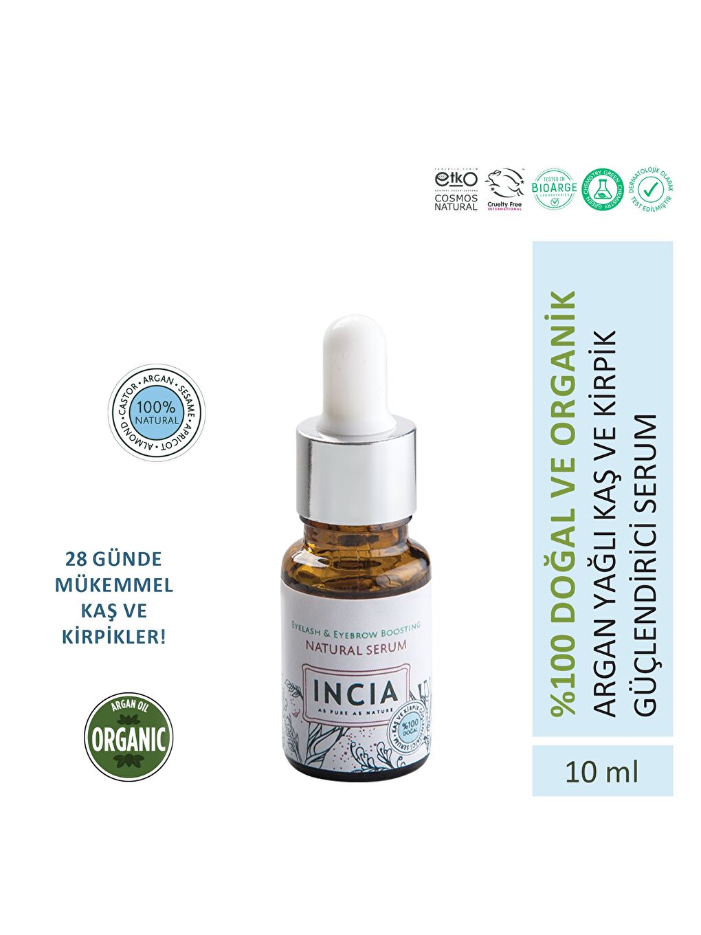 %100 Doğal Kaş ve Kirpik Güçlendirici Serum Bitkisel Yoğunlaştırıcı Yoğun Bakım Yağı Vegan 10 ml