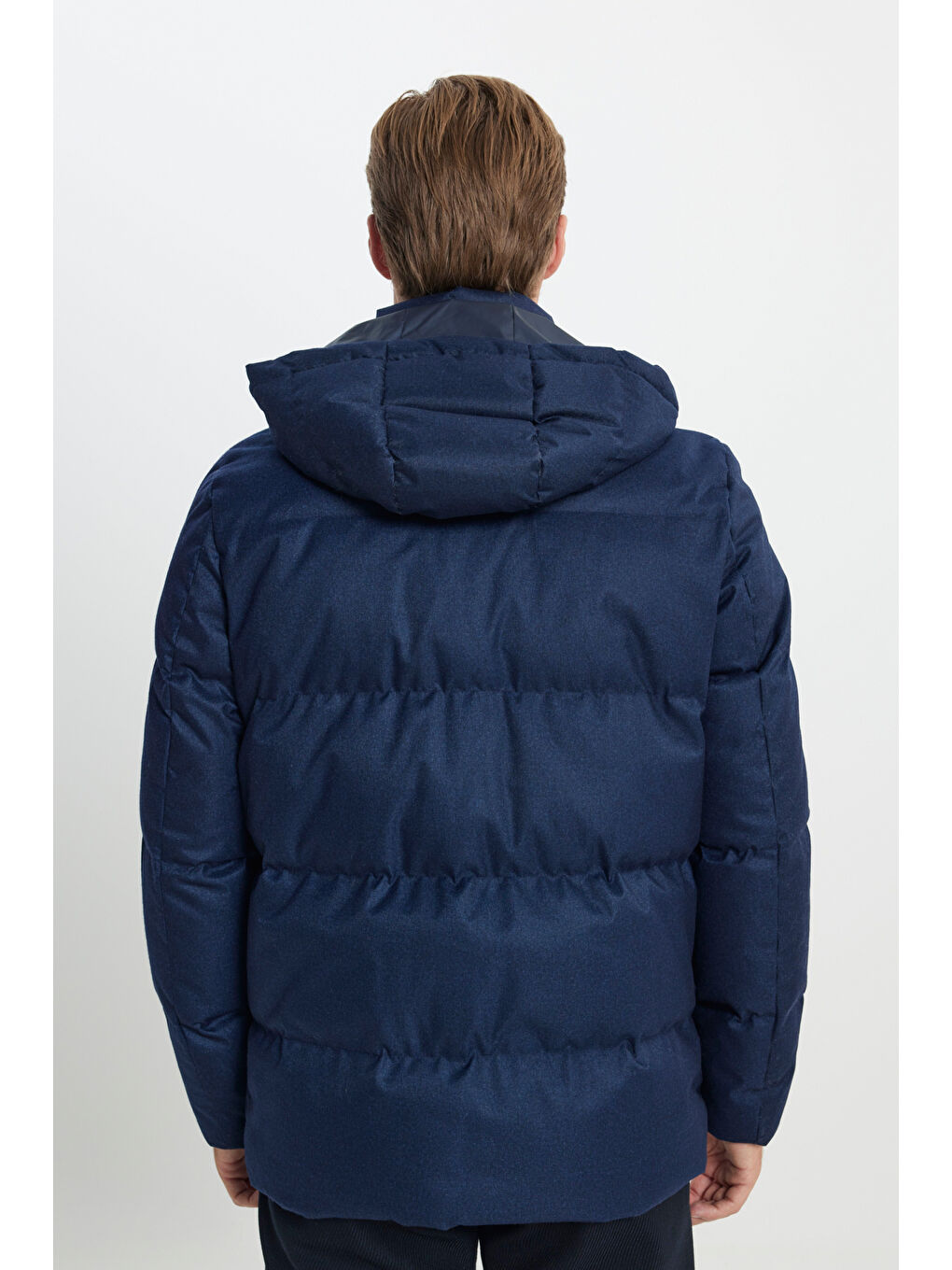 Erkek Lacivert Standart Fit Normal Kesim Kapüşonlu Kaban-8