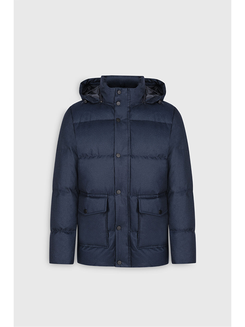 Erkek Lacivert Standart Fit Normal Kesim Kapüşonlu Kaban-9