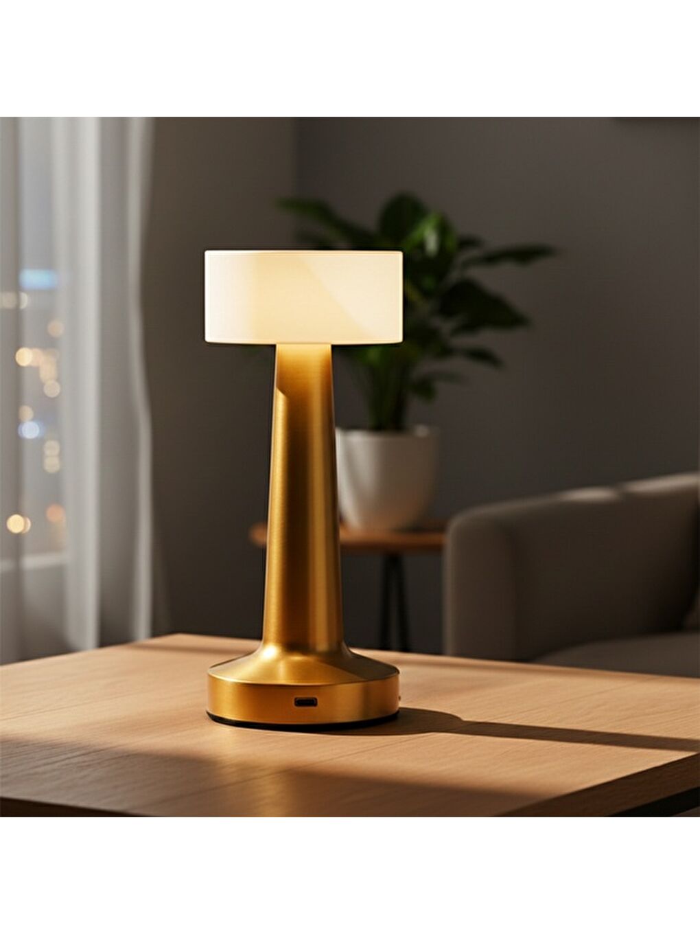 Karışık Retus Eskitme Dokunmatik 3 Renkli Şarjlı Dekoratif Masa Lambası - Altın - 21 cm-6