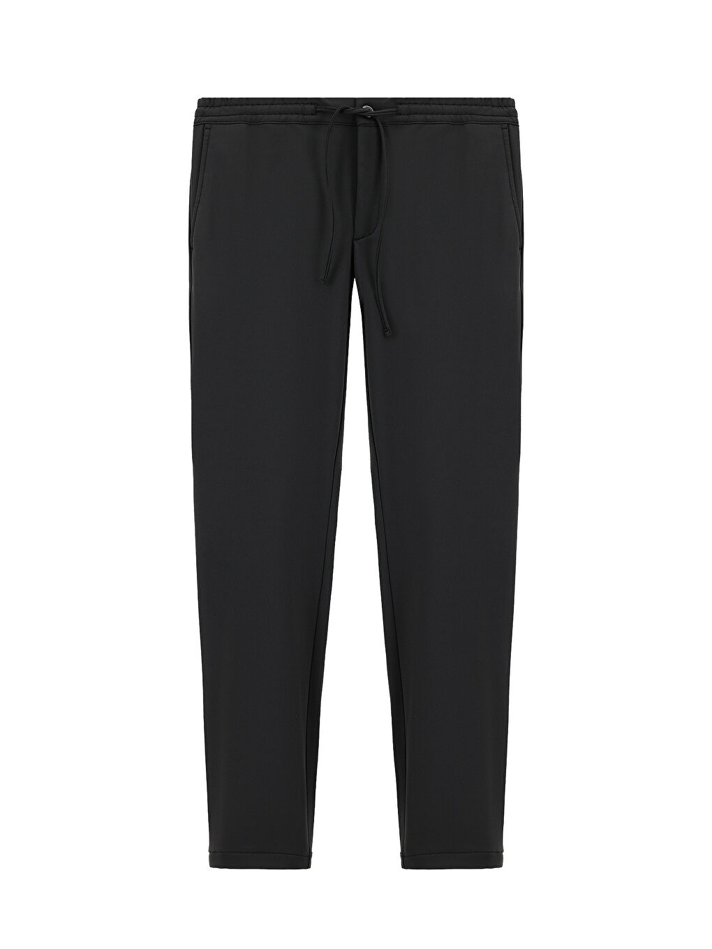 Siyah Techno-Line Slim Fit Dar Kesim Elastanlı Beli Lastikli İpli Klasik Kumaş Pantolon-5