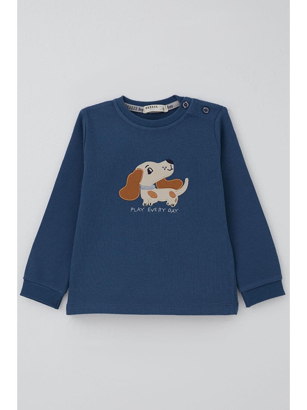 Erkek Bebek Eşofman Takımı Sevimli Köpekçik Nakışlı İndigo (9 Ay-3 Yaş)-2