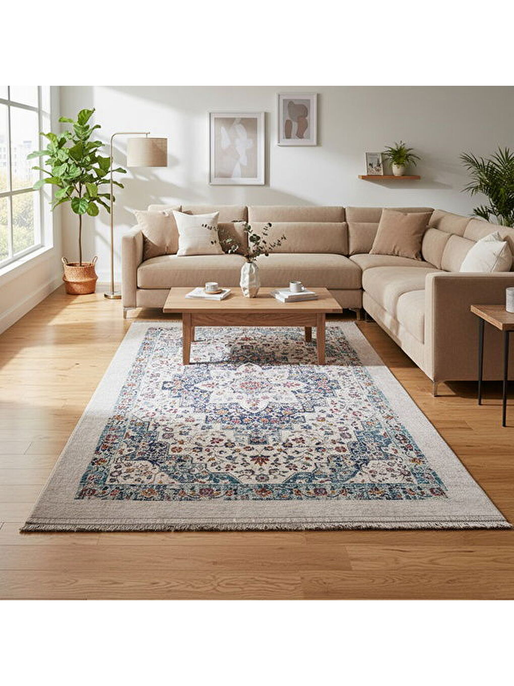 Soft Vintage Desenli Halı - Gri - 120x180 cm