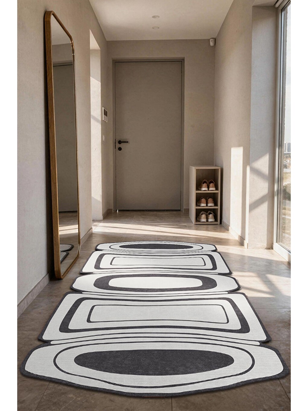 Siyah Modern Dekoratif Halı – Makinada Yıkanabilir, Kaymaz Taban, İnce Lazer Kesim Halı-1