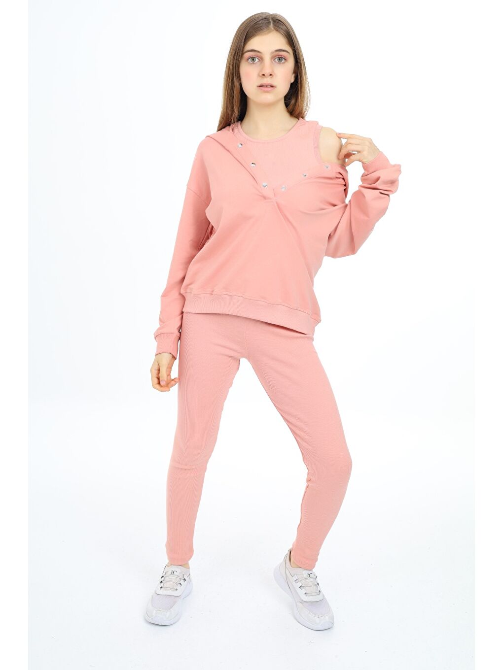 Pembe Kız Çocuk Üçlü Taytlı Takım