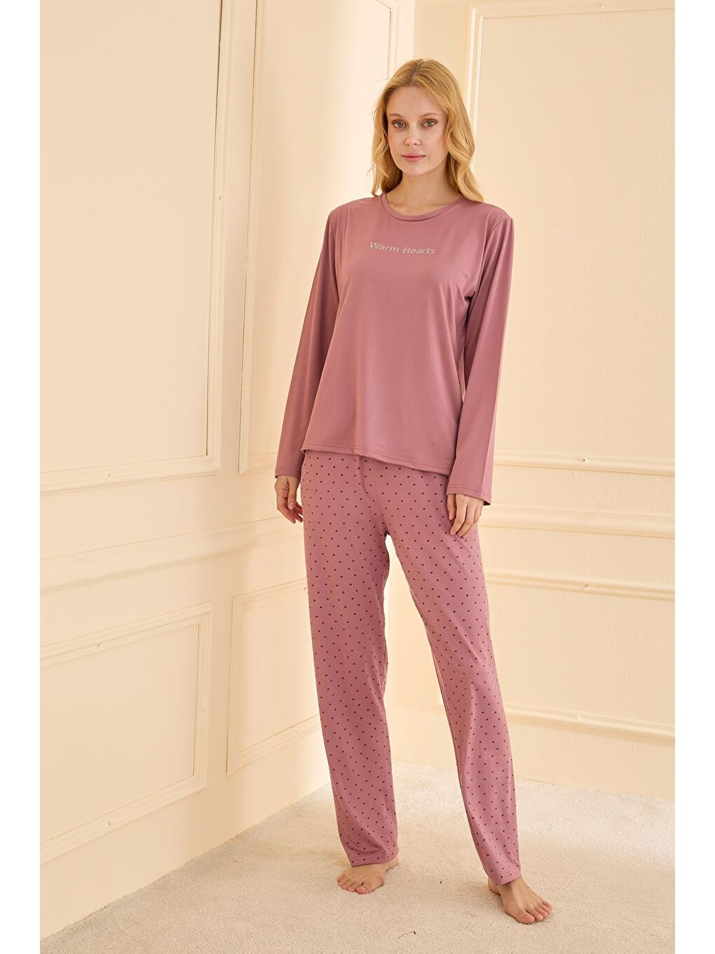 Pembe Kadın Milan Genç Bisiklet Yaka Pijama Takımı | Pudra 50902-2359