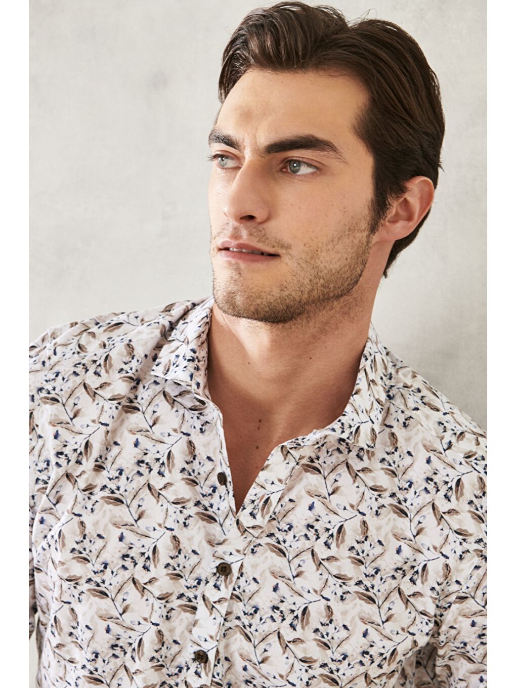 Erkek Beyaz-Bordo Slim Fit Dar Kesim İtalyan Yaka %100 Pamuk Baskılı Gömlek-2