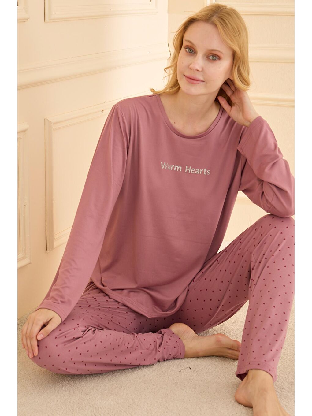 Pembe Kadın Milan Genç Bisiklet Yaka Pijama Takımı | Pudra 50902-2359-1