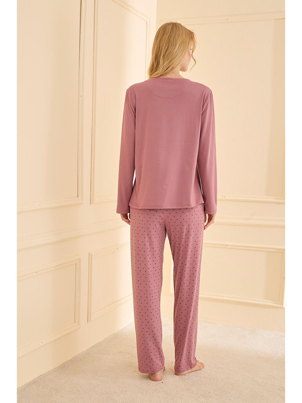 Pembe Kadın Milan Genç Bisiklet Yaka Pijama Takımı | Pudra 50902-2359-2