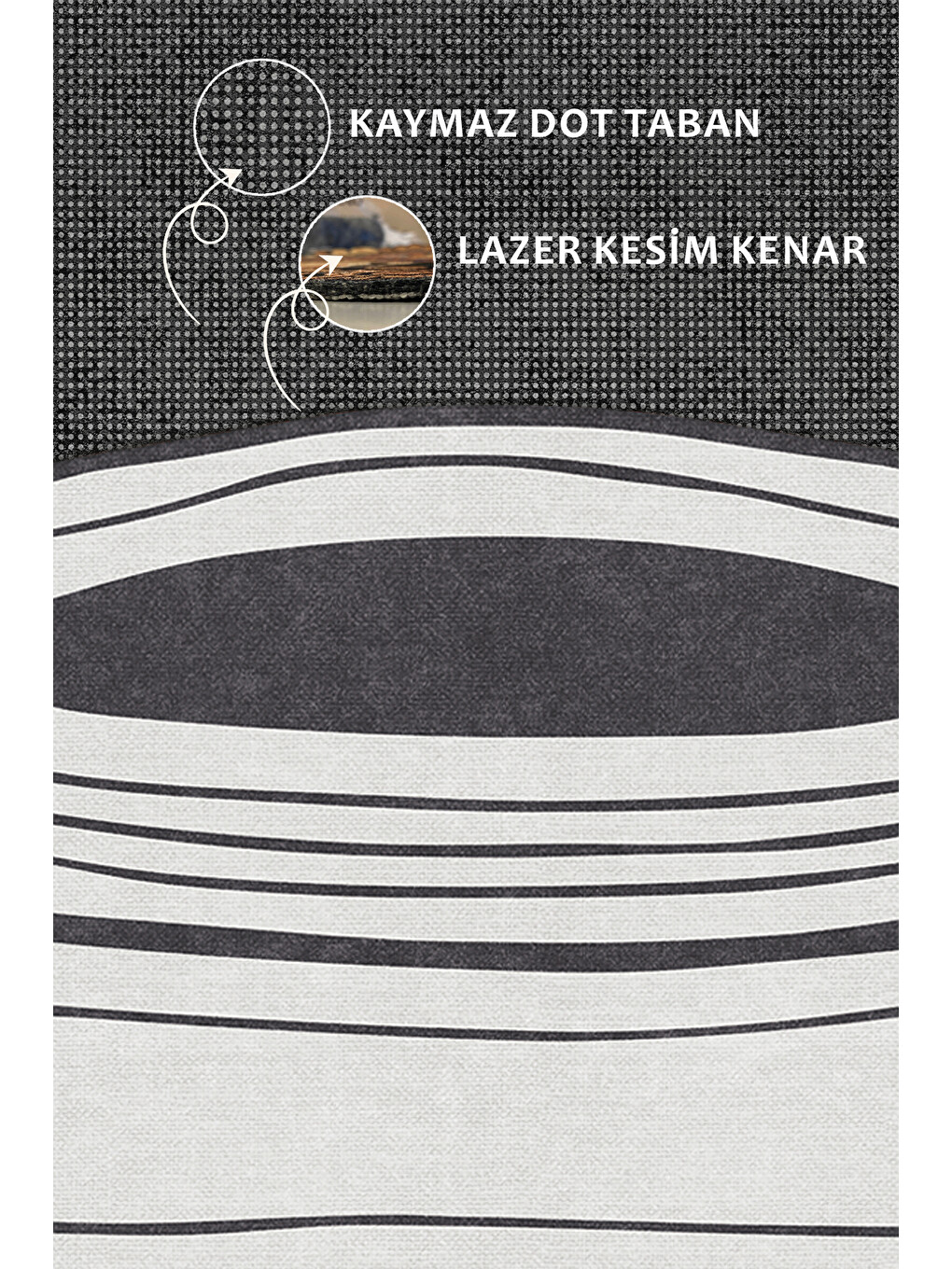 Siyah Modern Dekoratif Halı – Makinada Yıkanabilir, Kaymaz Taban, İnce Lazer Kesim Halı-3