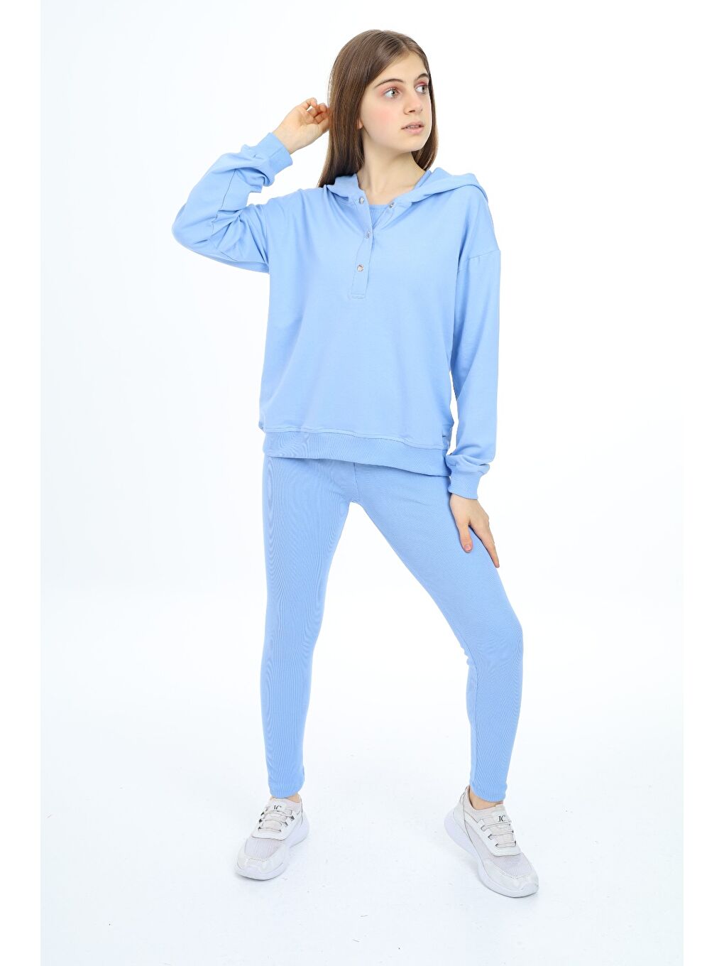 Mavi Kız Çocuk Üçlü Taytlı Takım