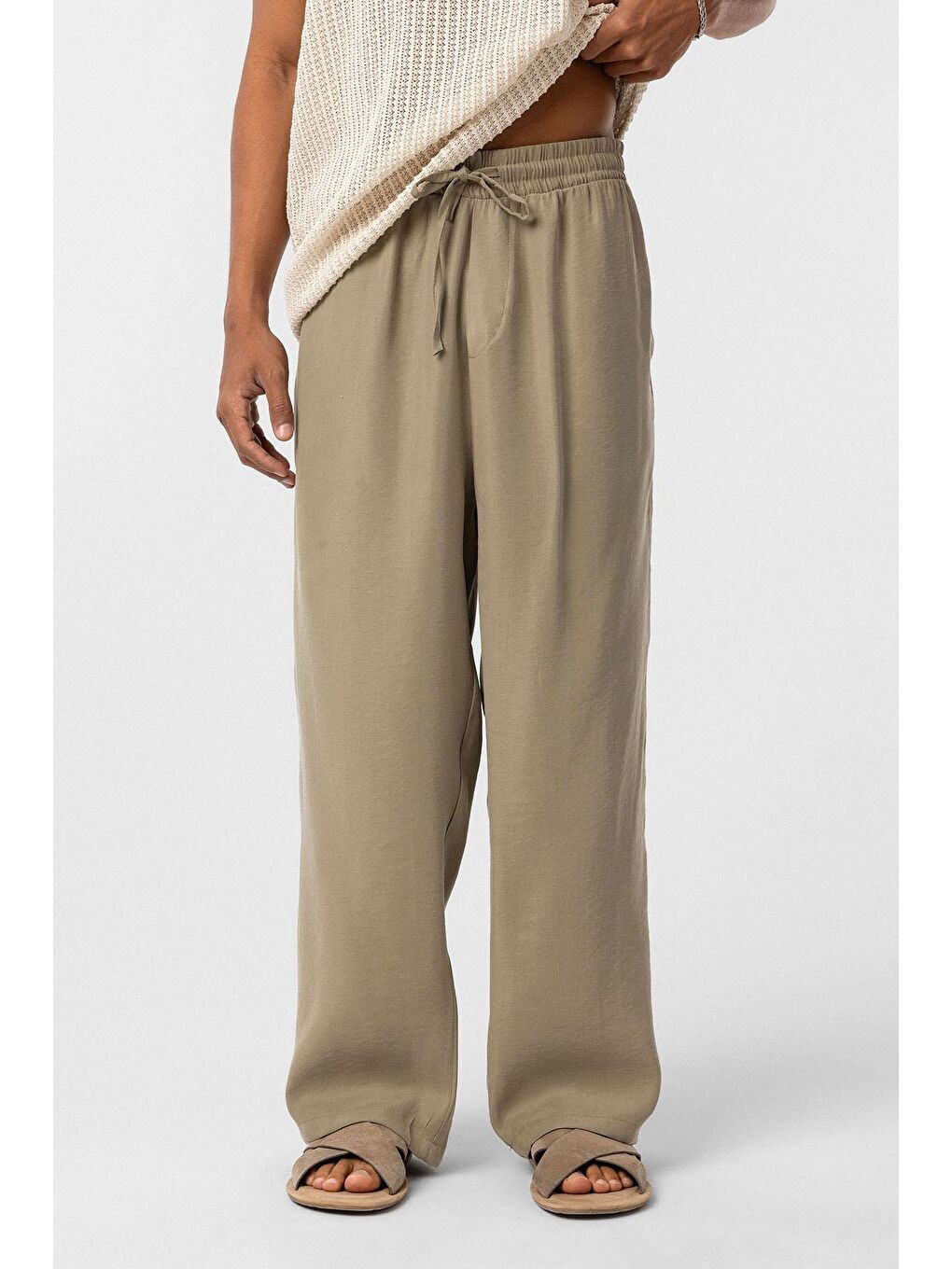 Baggy Fit Modal Kumaş Erkek Pantolon Haki-2