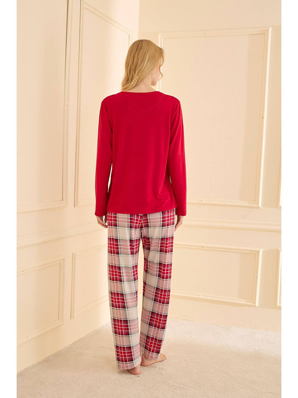 Kadın Milan Genç Bisiklet Yaka Pijama Takımı | Kırmızı 50902-2357-2