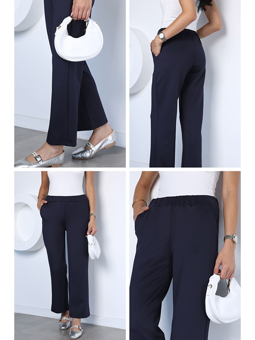 Lacivert Kadın Trend Scuba Kumaş Pantolon-2