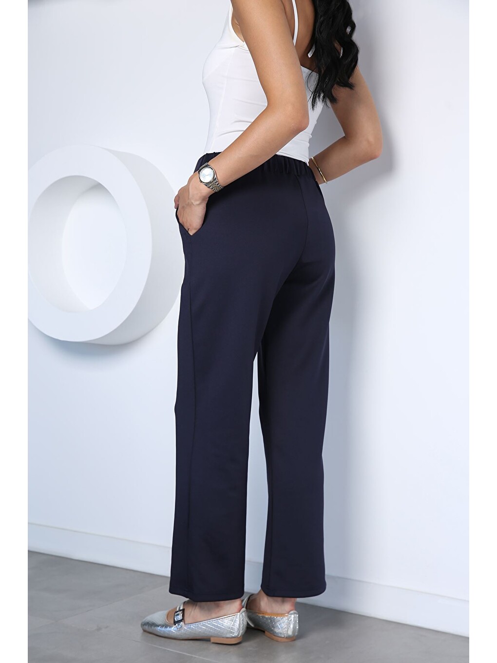 Lacivert Kadın Trend Scuba Kumaş Pantolon-3