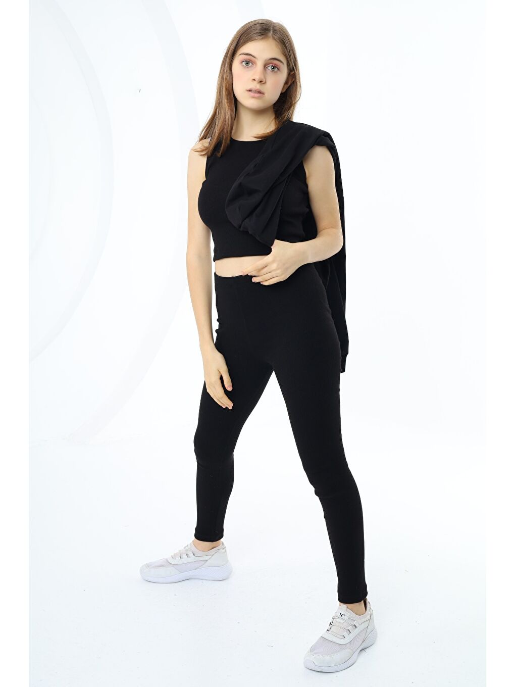 Siyah Kız Çocuk Üçlü Taytlı Takım-5