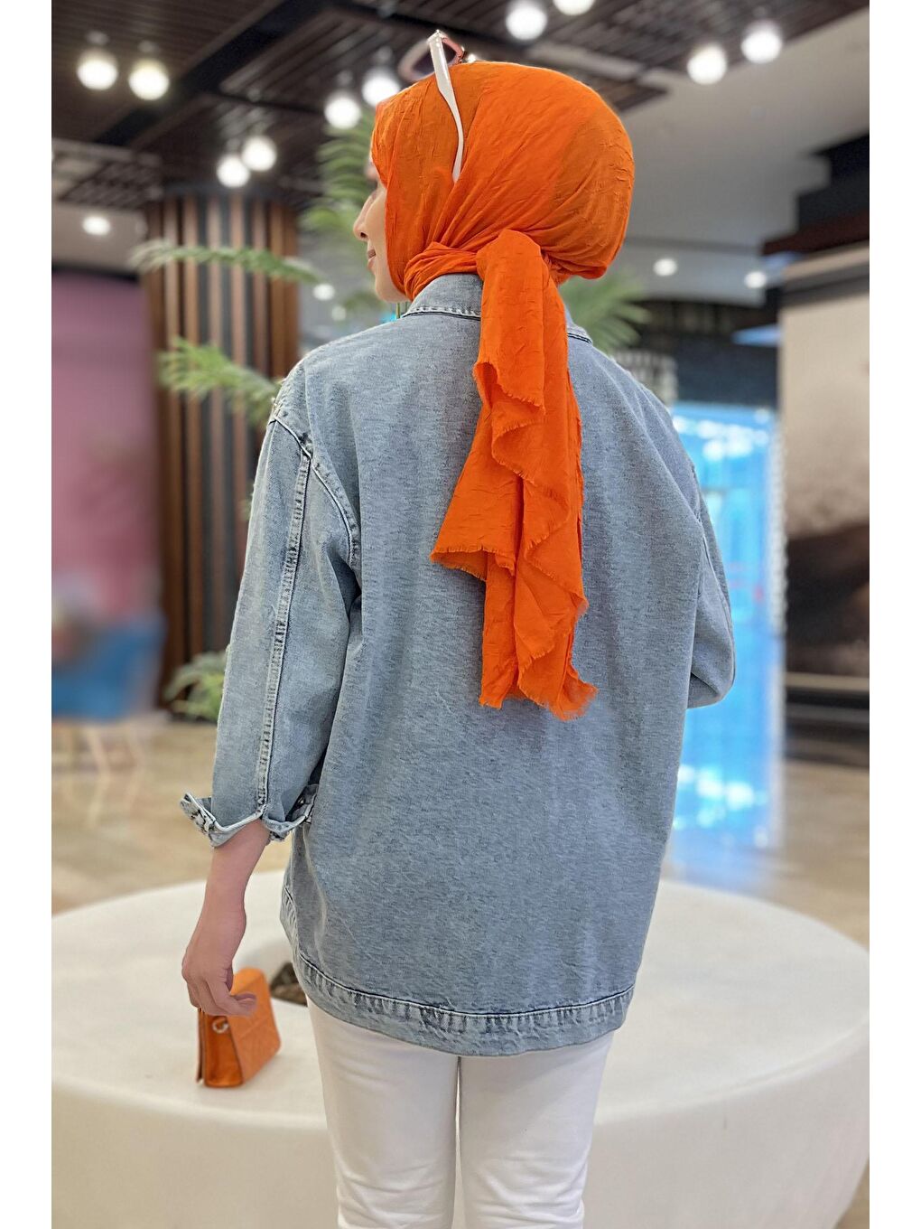 Gömlek Yaka Kadın Mavi Taşlı Jean Ceket - 23050-4