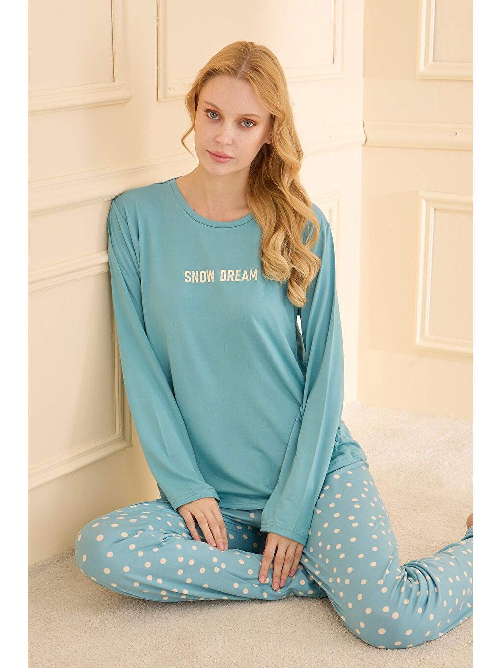 Kadın Milan Genç Bisiklet Yaka Pijama Takımı | Turkuaz 50902-2353-2