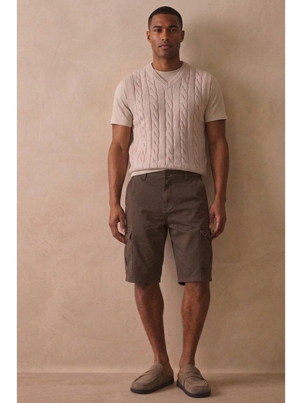 Kahverengi Çok Cepli Yazlık Rahat Kargo Şort-1