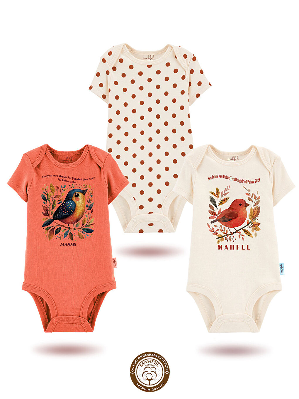 Lila 3'Lü %100 Pamuklu Organik Baskılı Kısa Kollu Çıtçıtlı Bebek Body Zıbın 818-819