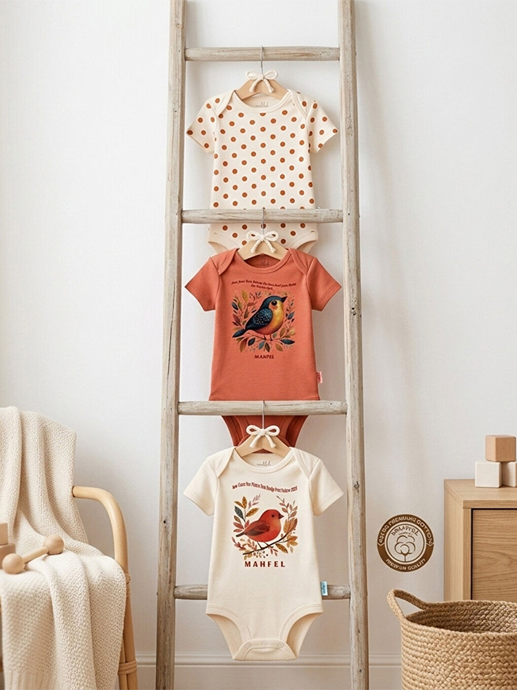 Lila 3'Lü %100 Pamuklu Organik Baskılı Kısa Kollu Çıtçıtlı Bebek Body Zıbın 818-819-2