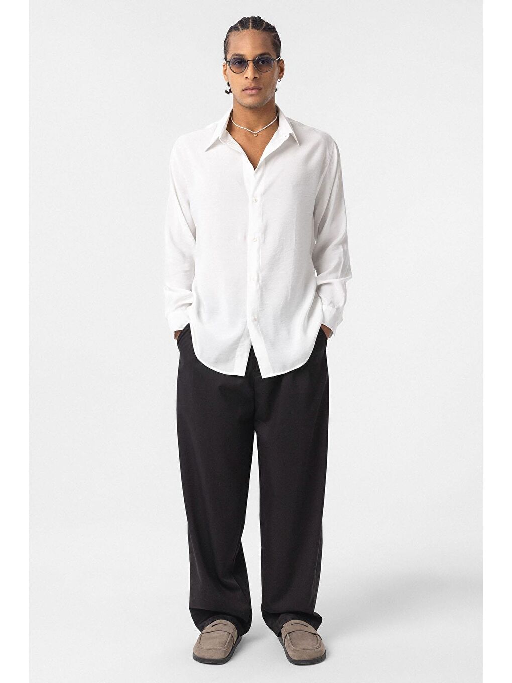 Baggy Fit Pileli Kumaş Erkek Pantolon Siyah