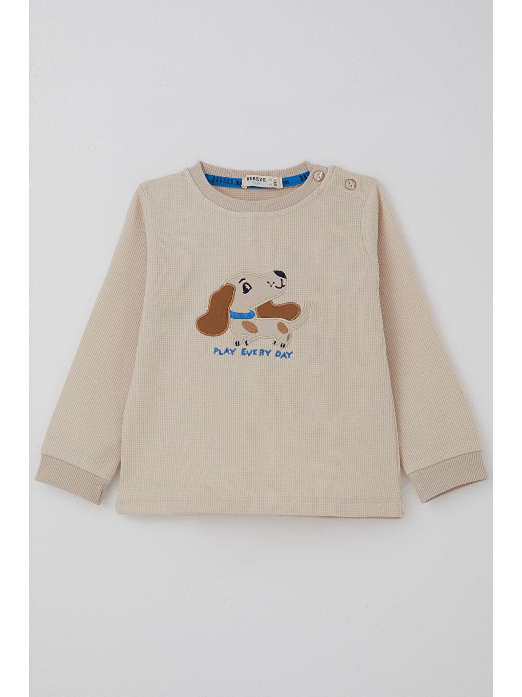 Ekru Erkek Bebek Eşofman Takımı Sevimli Köpekçik Nakışlı Krem (9 Ay-3 Yaş)-1