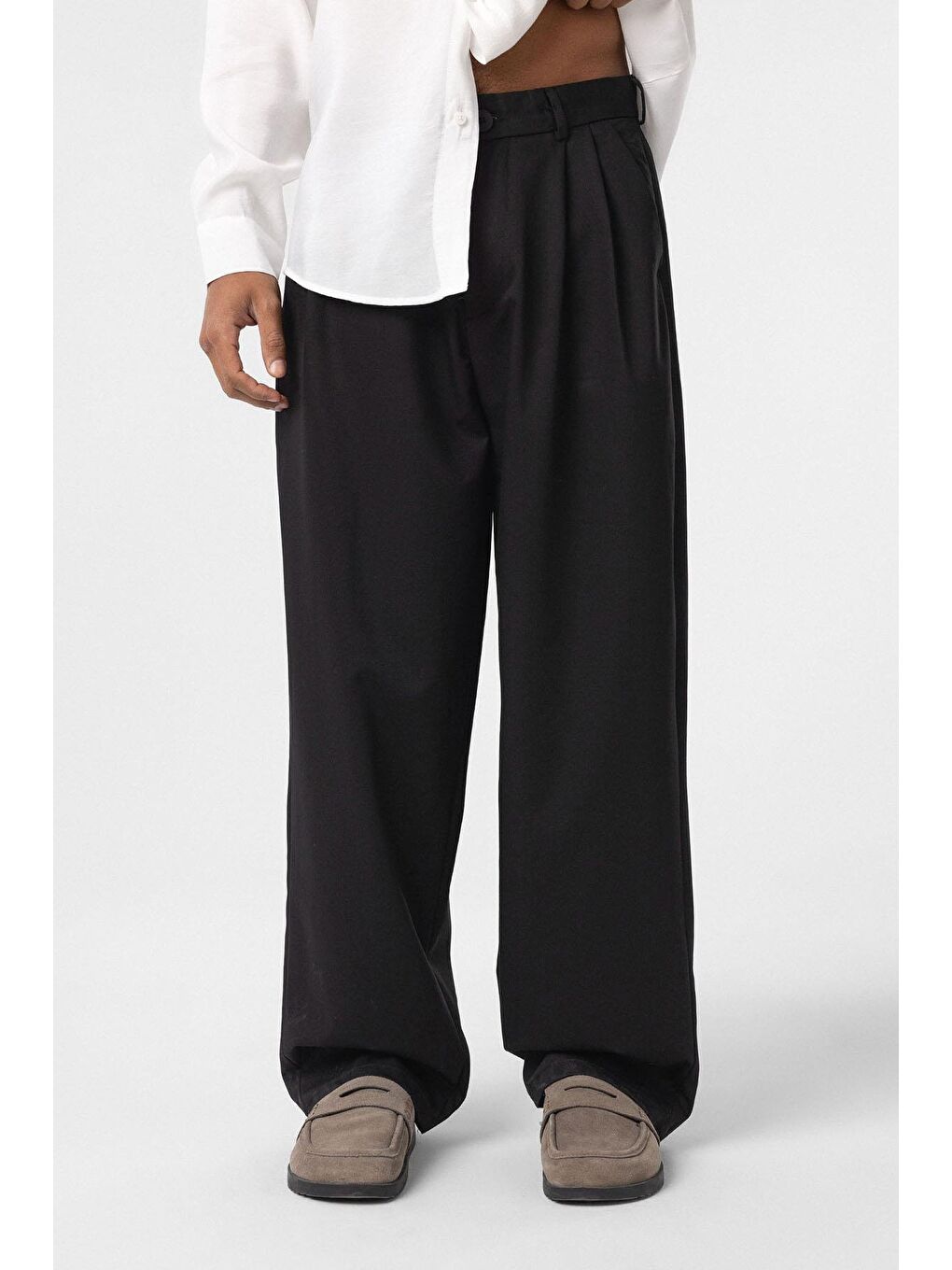 Baggy Fit Pileli Kumaş Erkek Pantolon Siyah-2