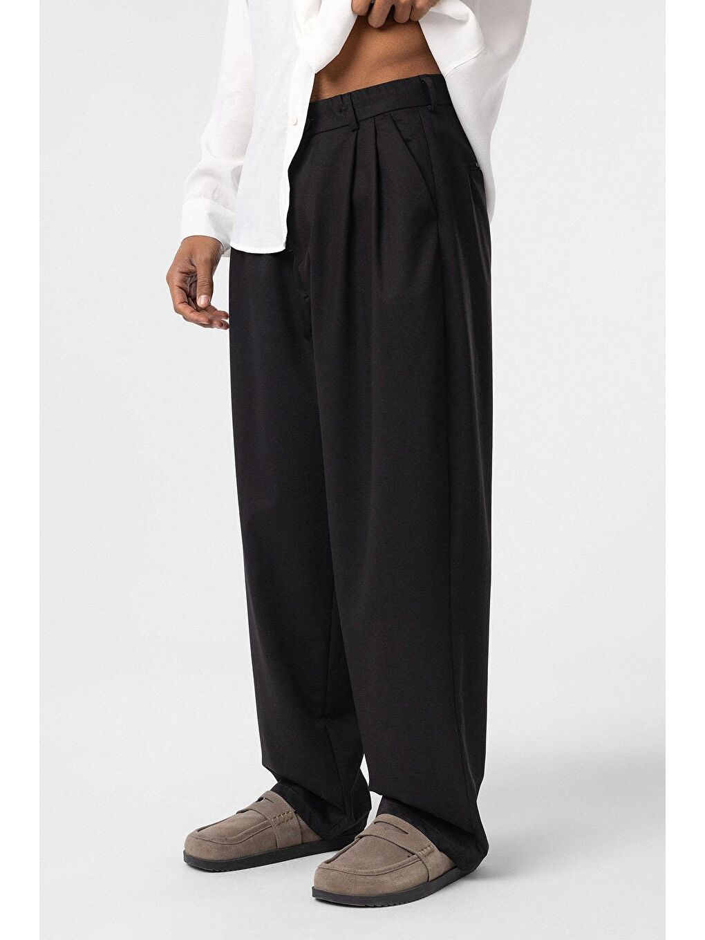 Baggy Fit Pileli Kumaş Erkek Pantolon Siyah-3