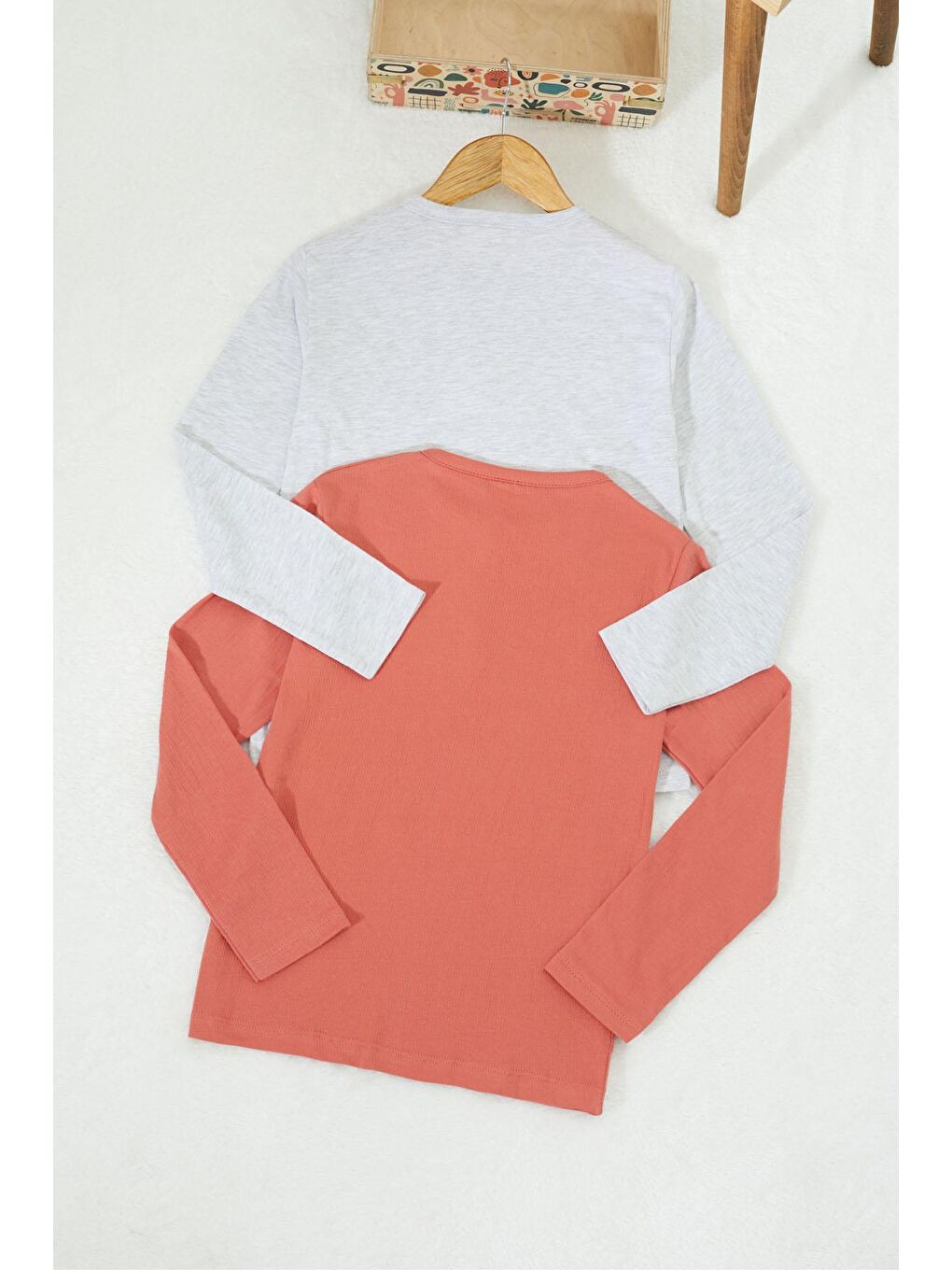 Erkek Çocuk Düğmeli Yaka 2li Sweatshirt Bej-Kiremit 17334-4