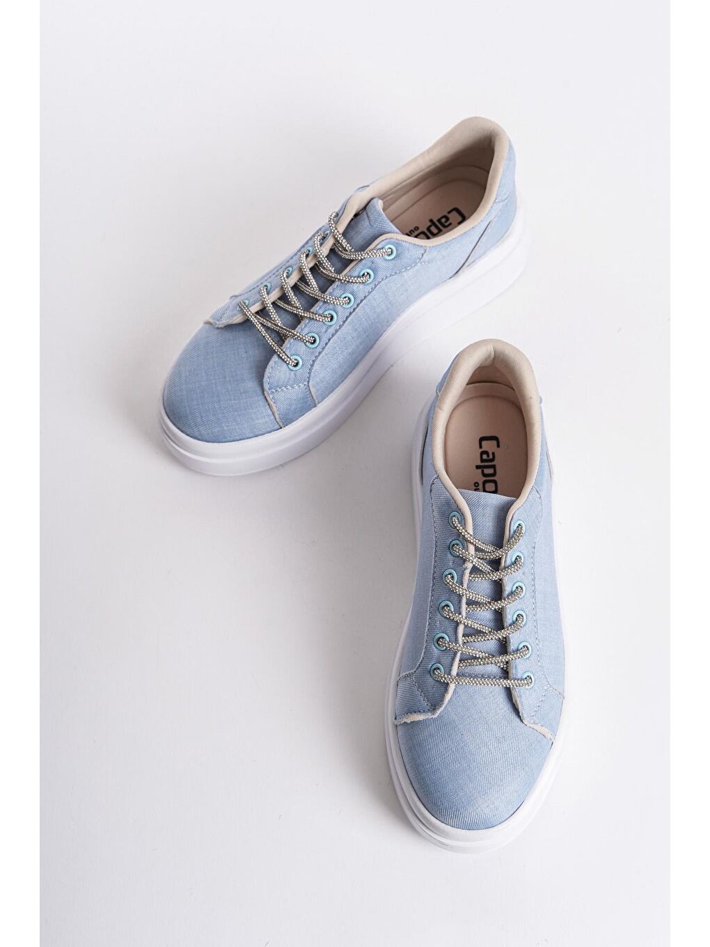 Mavi Taşlı Bağcıklı Kadın Sneaker Spor Ayakkabı