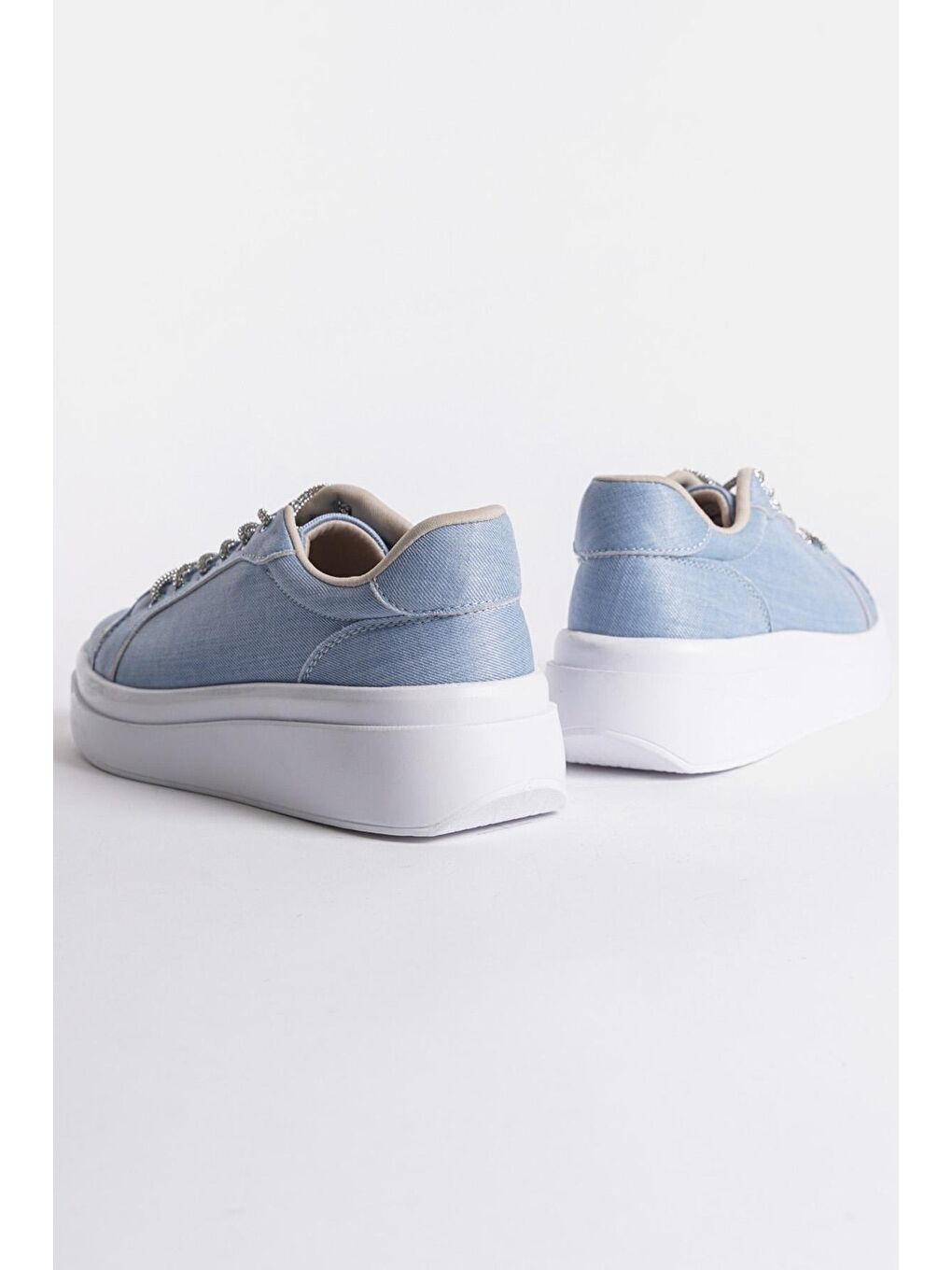 Mavi Taşlı Bağcıklı Kadın Sneaker Spor Ayakkabı-2