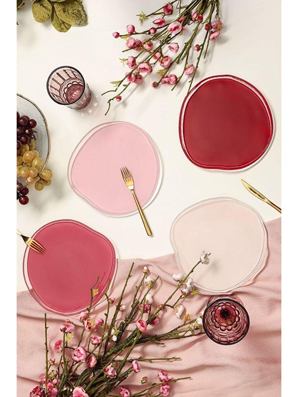 Beyaz Ripple Pembe 4'lü Tabak Seti 21 cm 04FIA002603