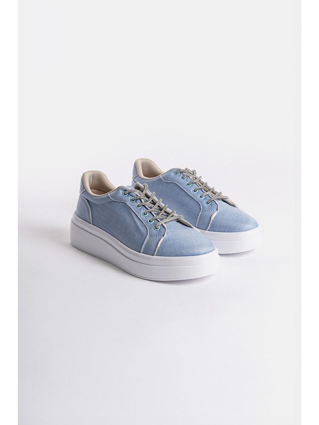 Mavi Taşlı Bağcıklı Kadın Sneaker Spor Ayakkabı-3