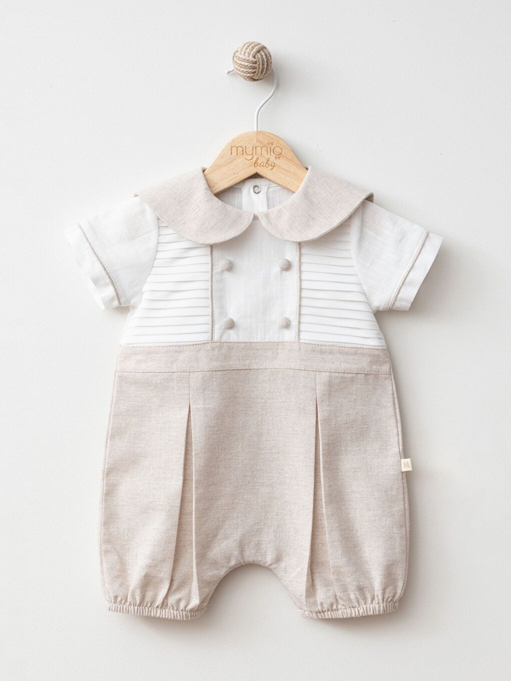 Ekru Bebe Yaka Kısa Kollu Erkek Bebek Kısa Tulum