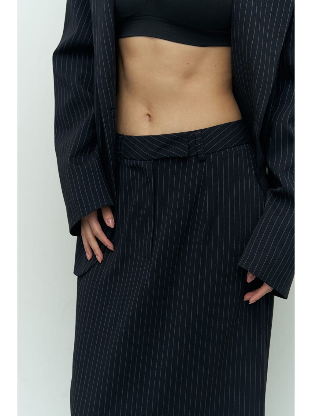 Bruno Çizgili Lacivert Etek-4