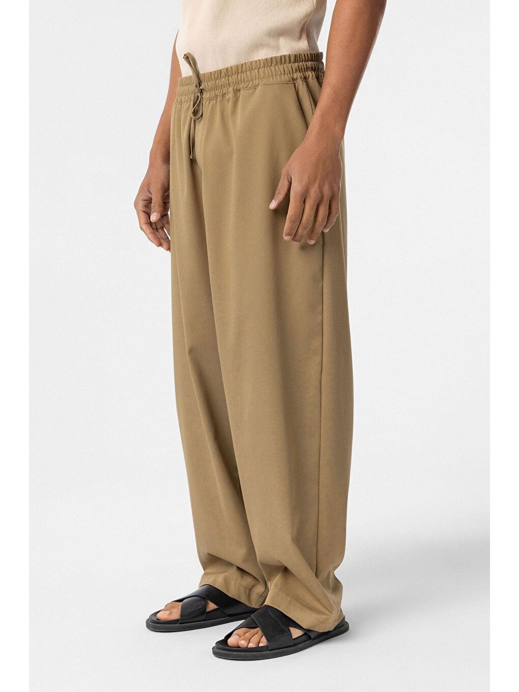 Bel Lastikli Baggy Erkek Pantolon Haki-3