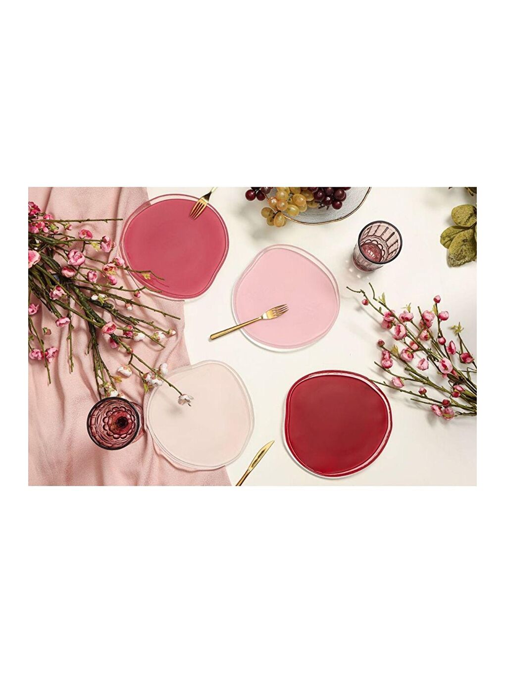 Beyaz Ripple Pembe 4'lü Tabak Seti 21 cm 04FIA002603-5