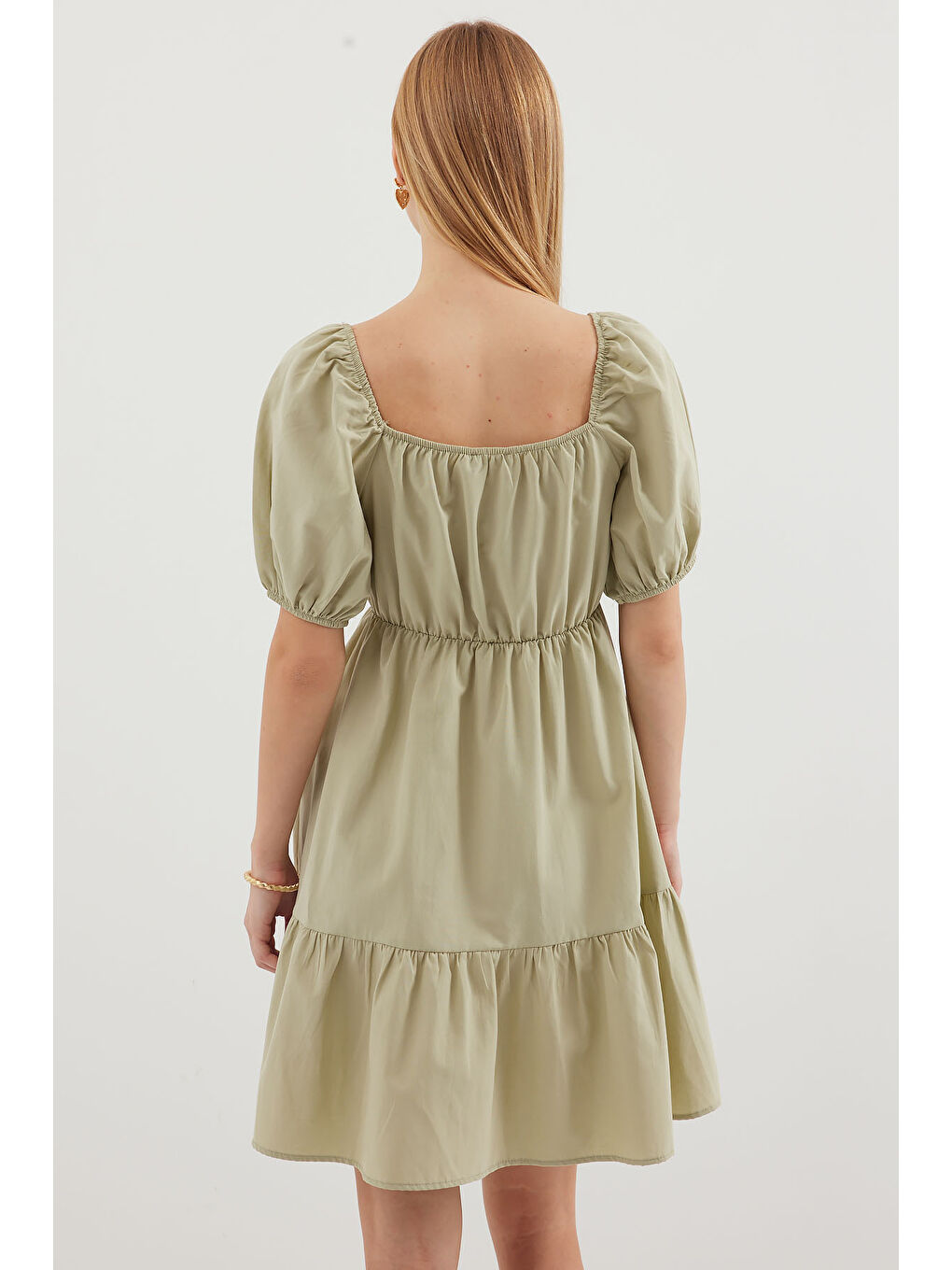 Yeşil 2351 Kloş Poplin Elbise - Çağla-4