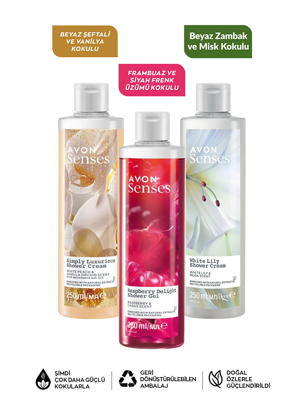 Beyaz Zambak Şeftali Vanilya Orkide Frambuaz Frenk Üzümü Kokulu Duş Jeli Paketi-1