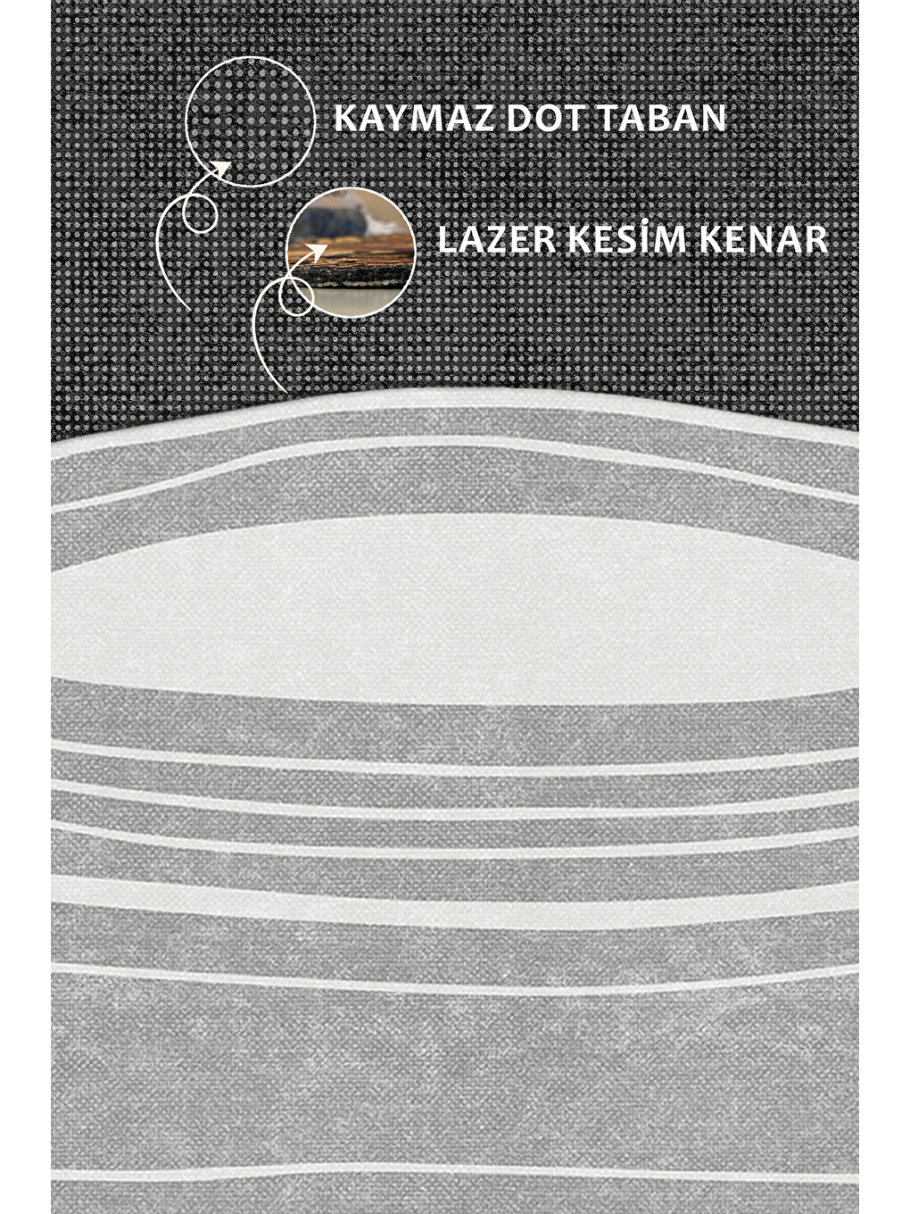 Gri Modern Dekoratif Halı – Makinada Yıkanabilir, Kaymaz Taban, İnce Lazer Kesim Halı-3