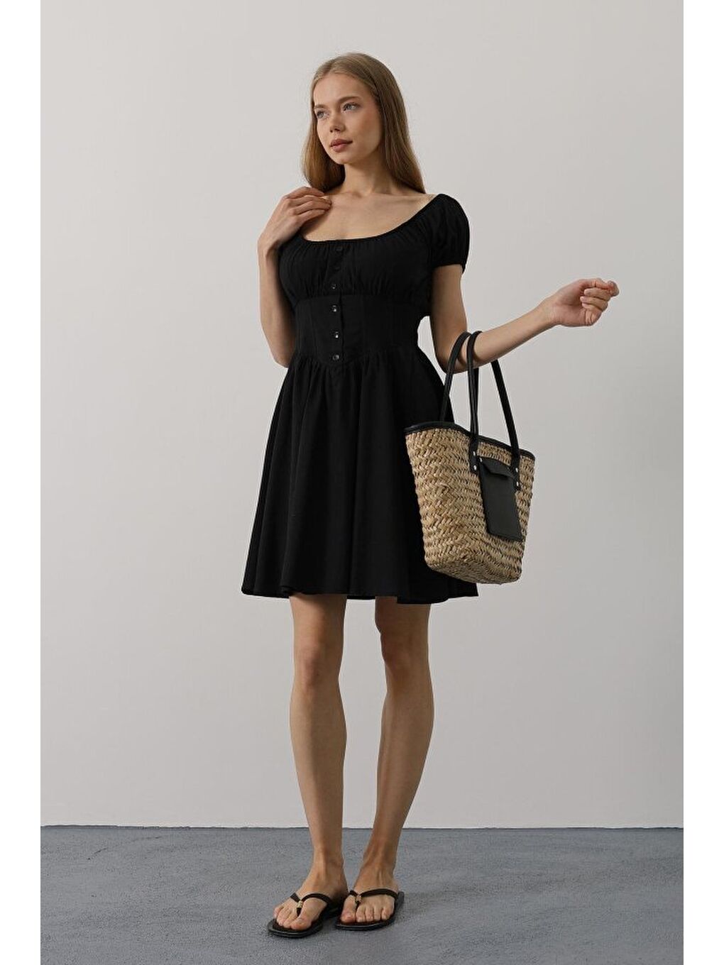 Beli Korseli Mini Elbise - Siyah