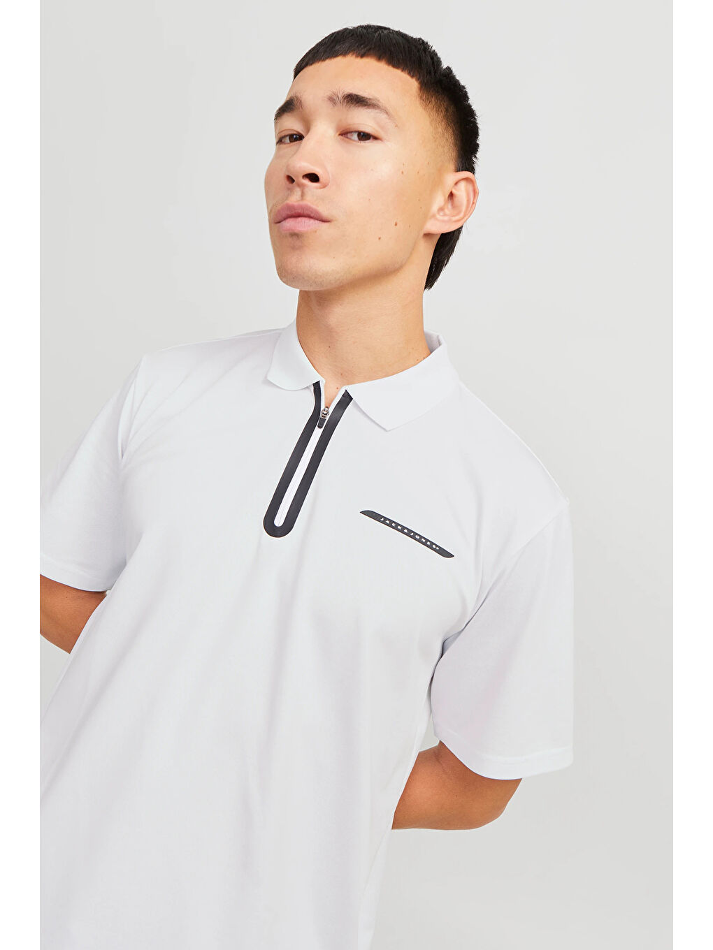 Beyaz Core Jcofusion Pamuklu Regular Fit Yarım Fermuarlı Polo Yaka T Shirt 12273127-1